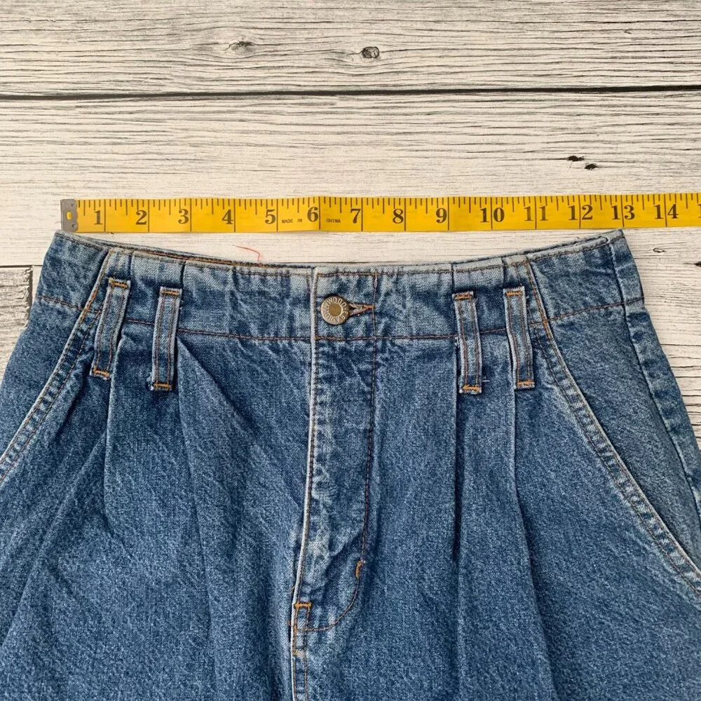 Vintage 80s 90s Hollywood Stonewash Denim Pleated Jean Pencil Skirt - Picture 9 of 12
